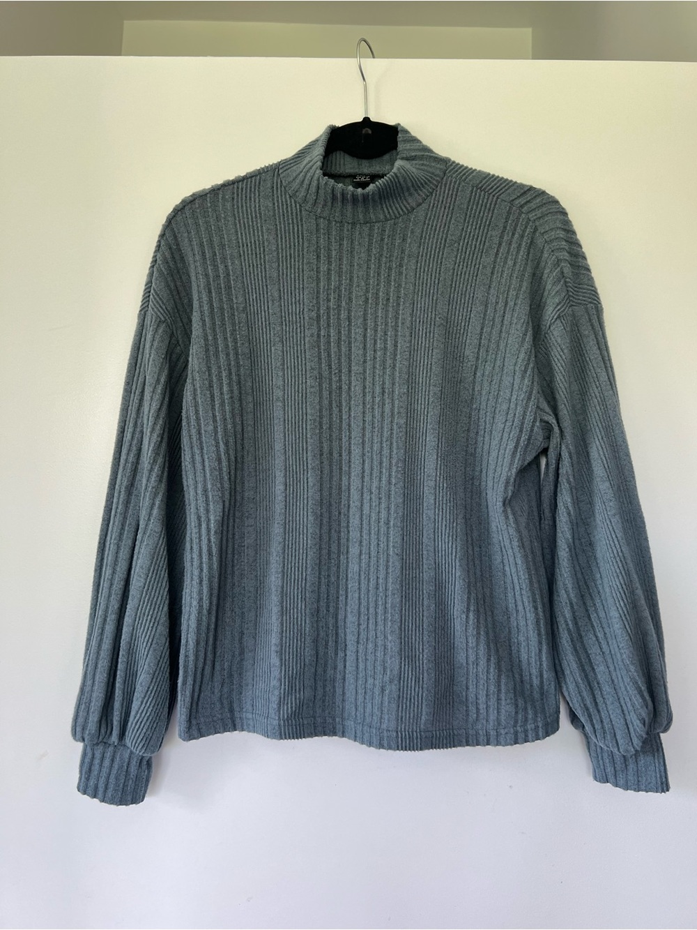 SHEIN Ribbed Mock Neck Sweater in Slate Blue-Grey